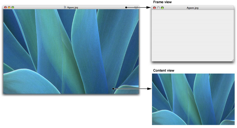 A window's frame view and content view