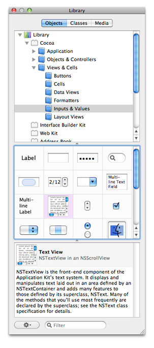 Drag an NSTextView from the Cocoa Text Controls palette