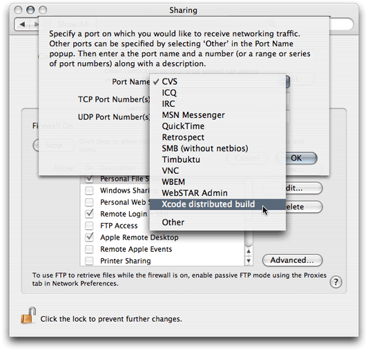 Allowing distributed builds traffic through the Mac OS X firewall