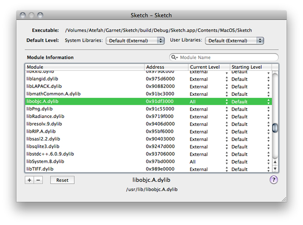 The Shared Libraries window