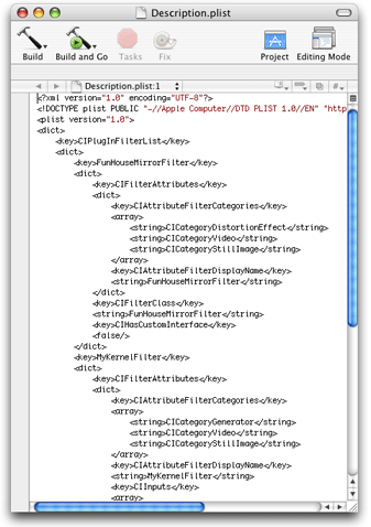 A description property list for a sample filter