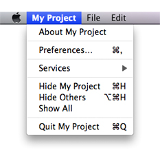 Application menu for a Java application in Mac OS X