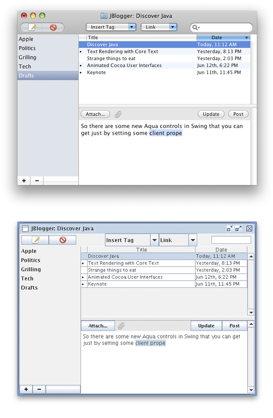 Metal and Aqua look and feel in Mac OS X
