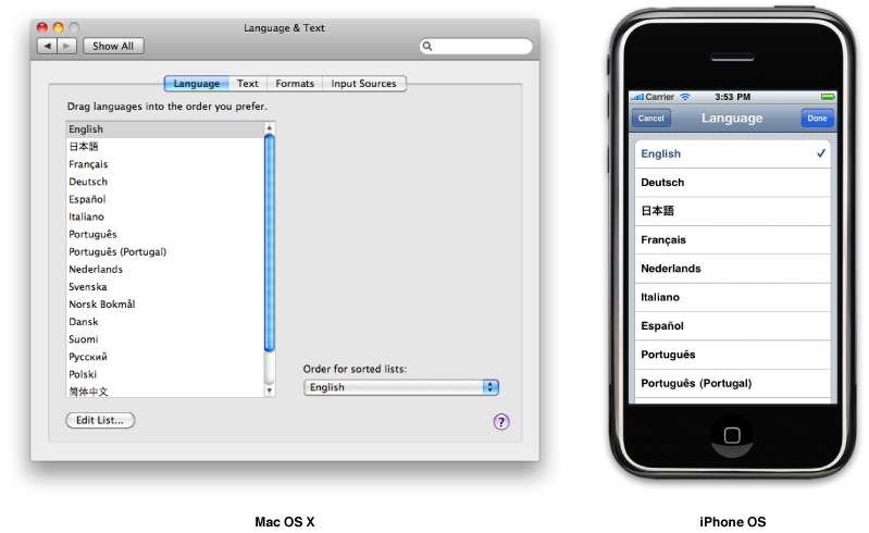 Language pane of the System Preferences International module