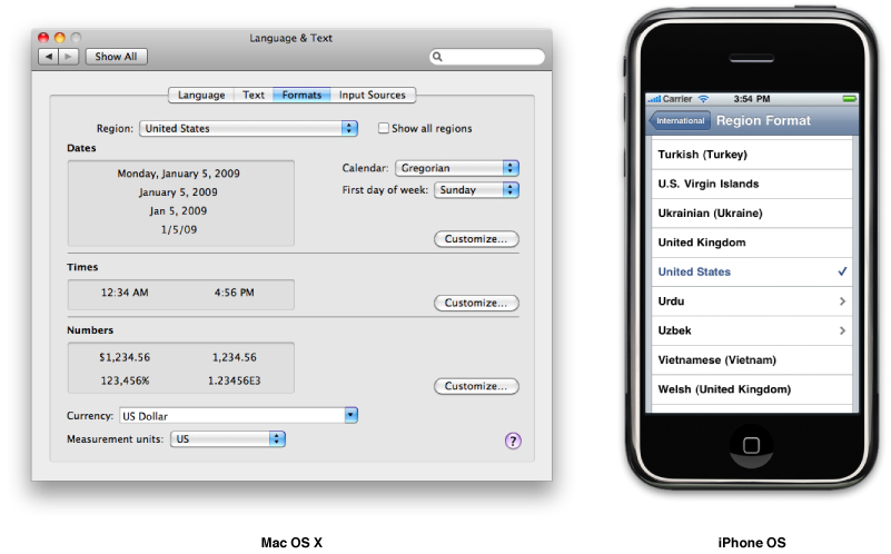 Locale information in Formats pane