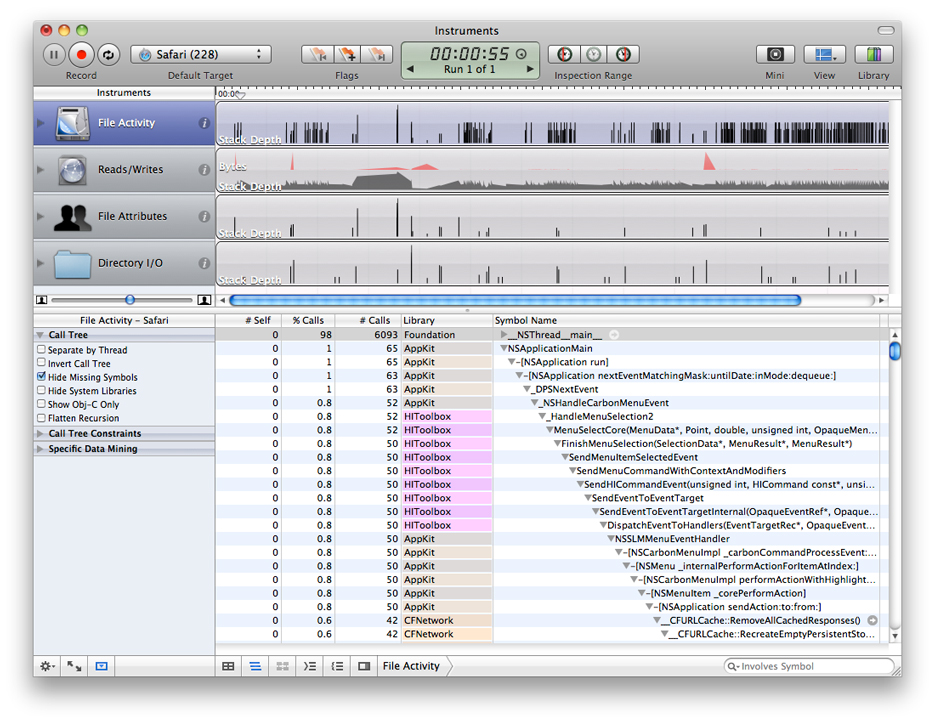 The Instruments application interface