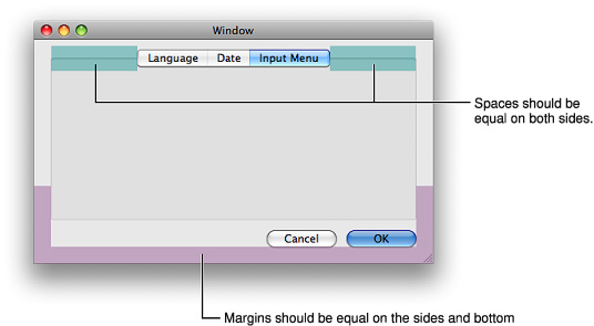 Tab panes inset from the edge of a window