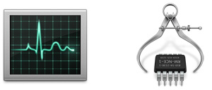 Discriminating use of color in the Activity Monitor and Printer Setup Utility icons