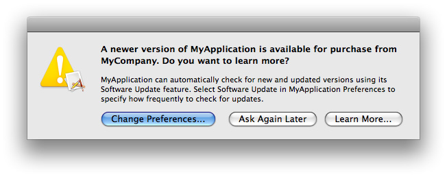 An alert to describe the availability of a for-purchase upgrade