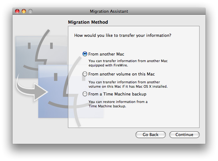 A typical setup assistant pane