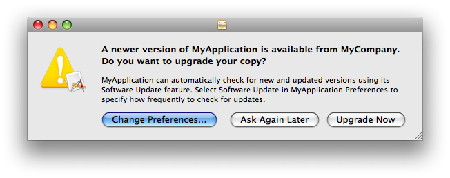 An alert to describe the availability of a free application update