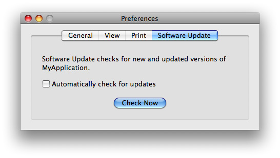 An application-update preferences window