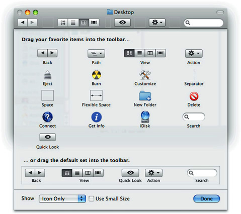 Finder toolbar customization window