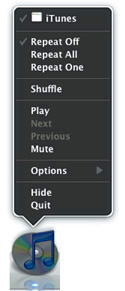 The iTunes Dock menu