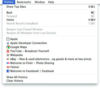 Icons in the Safari History menu