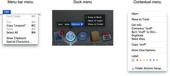 Menu bar, Dock, and contextual menus
