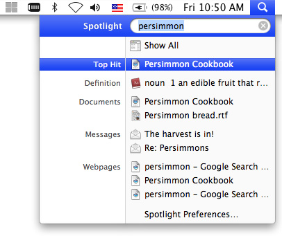 A Spotlight results window