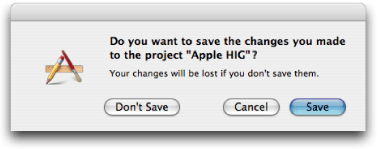 A Save Changes alert for an application that is not document-based