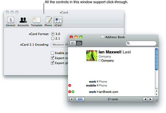 An inactive window with controls that support click-through