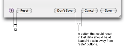 Position of buttons at the bottom of a dialog