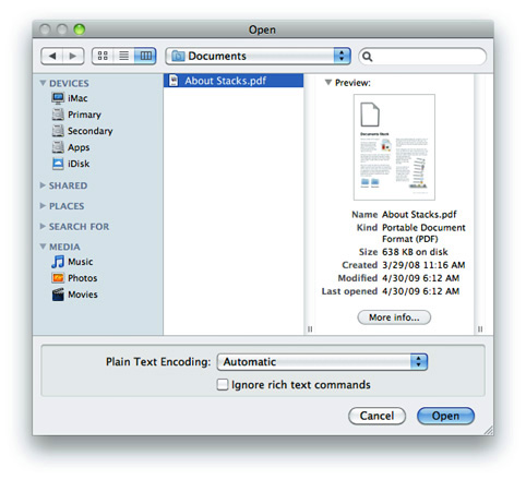A customized Open dialog