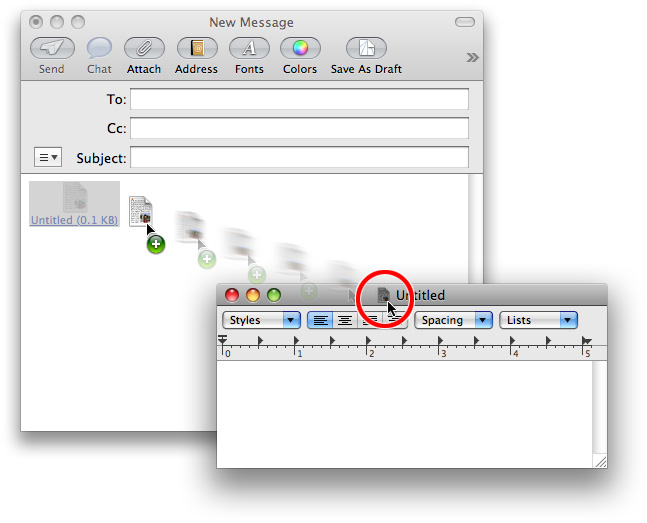A proxy icon being dragged to another application