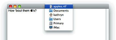A document path pop-up menu, opened by Command-clicking the proxy icon