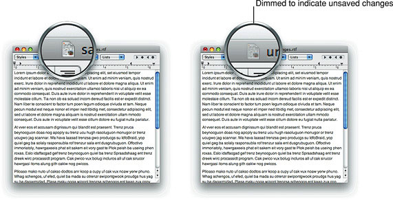 Proxy icons in documents with saved and unsaved changes