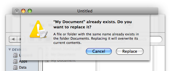 Alert for confirming replacing a file