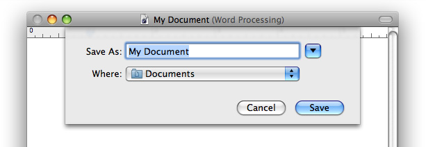 The minimal (collapsed) Save dialog