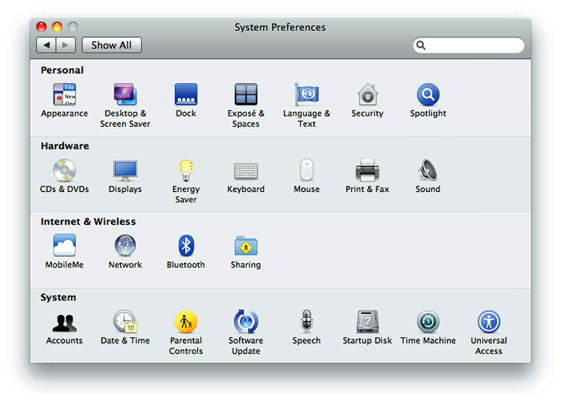 System Preferences in the default state